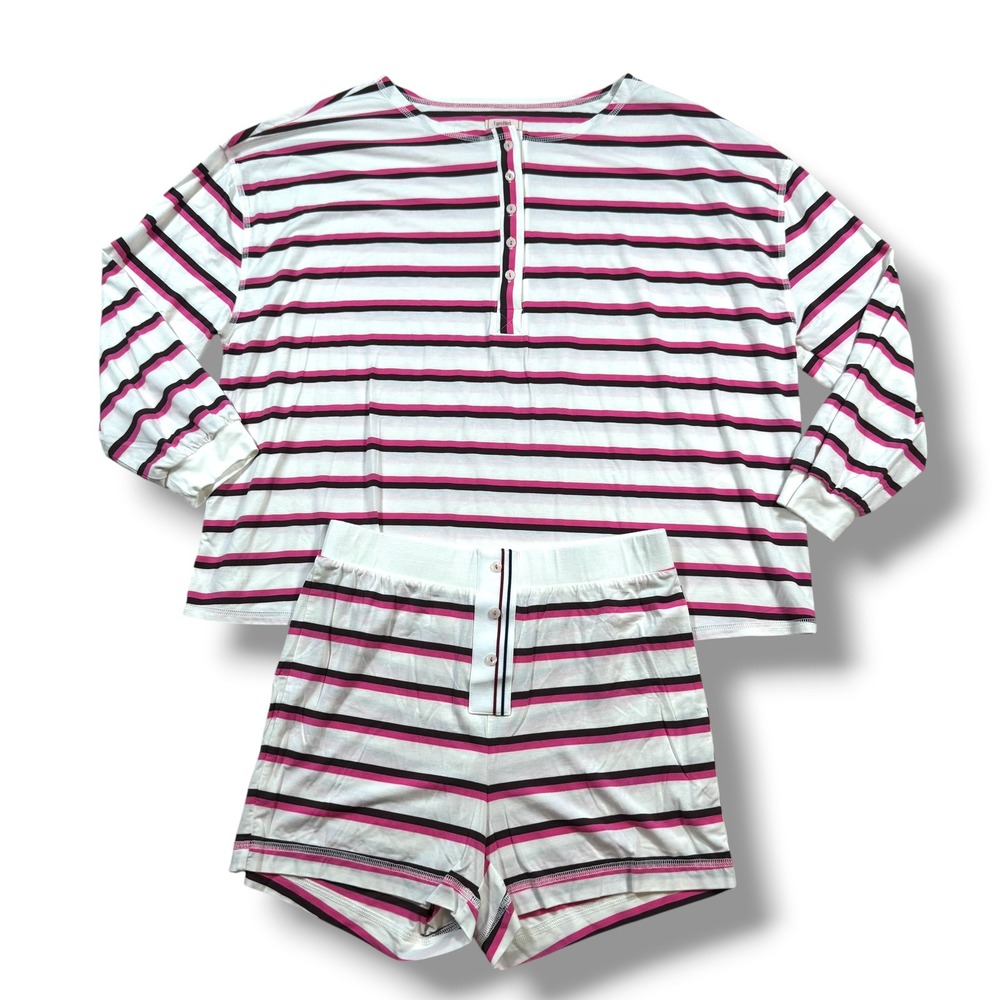 LyreBird Anthropologie Pajama Set Women Small Striped Long Sleeve Top and Shorts